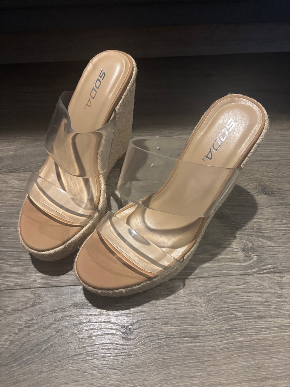 SODA Clear Strap Espadrille Wedge Sandals - Beige/Nude - Picture 4 of 7